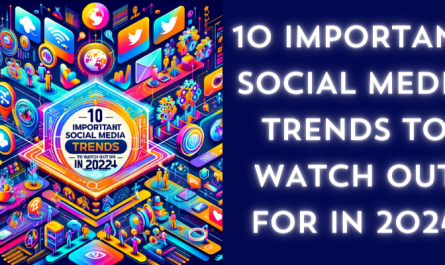 A vibrant and modern square image illustrating '10 Important Social Media Trends to Watch Out for in 2024'. The image should depict a variety of social media icons and futuristic elements, symbolizing the evolution of digital communication. It should include graphical representations or icons of trends like augmented reality, live streaming, artificial intelligence, personalization, and ethical data use. The design should be dynamic and eye-catching, with a mix of bright colors and digital motifs, conveying a sense of advancement and innovation in social media technologies and practices. The title '10 Important Social Media Trends to Watch Out for in 2024' should be prominently displayed in a bold, modern font.
